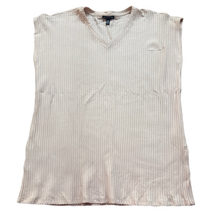 Eileen Fisher Pink Ribbed V Neck Cap Sleeve Tee Large